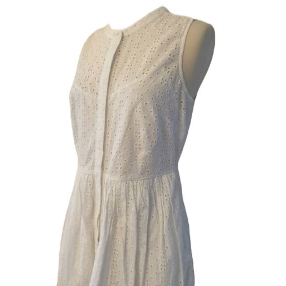 J. Crew Eyelet Lace Sleeveless Tea Length Button Down Dress White Lined size 12 - Picture 6 of 13